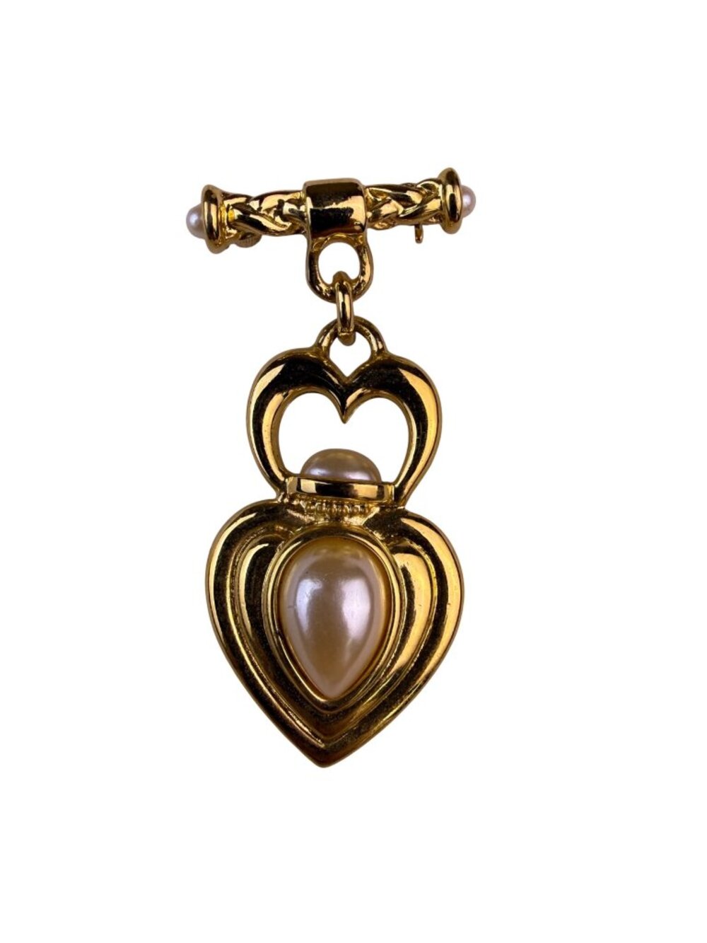Jaclyn Smith Womens Gold Tone Brooch Dangle Heart Design Faux Pearl Accent